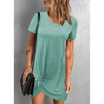 Comfortable Women’s V-Neck T-Shirt Dress in Light Green
