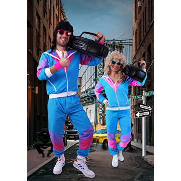 Premium 80s & 90s Tracksuit Costume Unisex in Blue