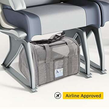 Refrze Pet Carrier Airline Approved, Cat Carriers for Medium Cats Small Cats, Soft Dog Carriers for Small Dogs Medium Dogs, TSA Approved Pet Carrier for Cats Dogs of 15 Lbs, Puppy Carrier,Grey