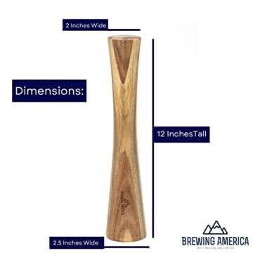 Brewing America Acacia Wood Vegetable Fermentation Tamper - Cabbage Sauerkraut Pounder - Fermenting Food Tool Packer Stomper 12 inches for Mason Jars