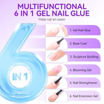 Gelike EC Gel Nail Glue UV - 6 in 1 Gel Glue for Nail Tips Need UV Light, 2PCS Strong Adhesive for Press on Nails Acrylic Tips