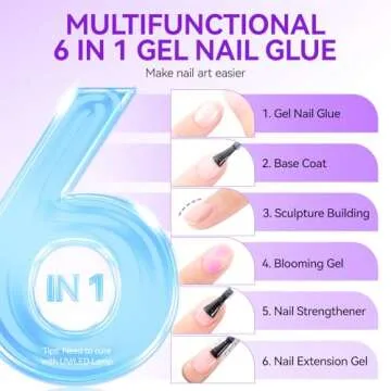 Gelike EC Gel Nail Glue UV - 6 in 1 Gel Glue for Nail Tips Need UV Light, 2PCS Strong Adhesive for Press on Nails Acrylic Tips