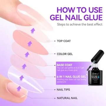 Gelike EC Gel Nail Glue UV - 6 in 1 Gel Glue for Nail Tips Need UV Light, 2PCS Strong Adhesive for Press on Nails Acrylic Tips