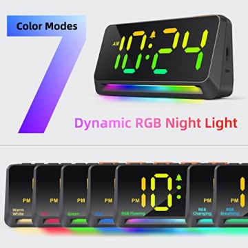 XKX RGB Clock: Loud Alarm, Night Light & USB Charger