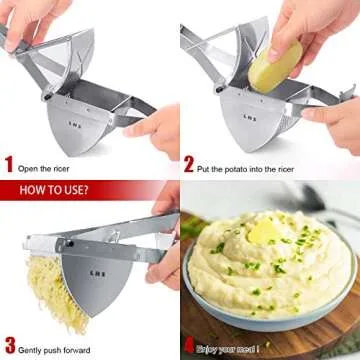 LHS Stainless Steel Potato Ricer - Ergonomic Masher Tool