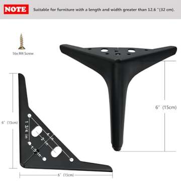 6 Inch Matte Black Metal Furniture Legs Set of 4 for Stylish Furniture Design