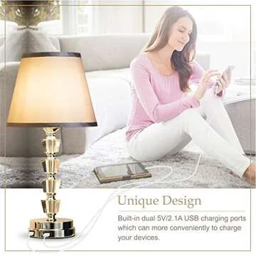 lifeholder Bedside Lamp, Exquisite Crystal Lamp with Dual USB Ports, Motion Sensor Lamp Include 2 Edison Bulbs, Gray Fabric Table Lamps for Bedroom,Living Room,Office(Set of 2)