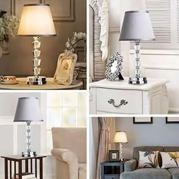 lifeholder Bedside Lamp, Exquisite Crystal Lamp with Dual USB Ports, Motion Sensor Lamp Include 2 Edison Bulbs, Gray Fabric Table Lamps for Bedroom,Living Room,Office(Set of 2)