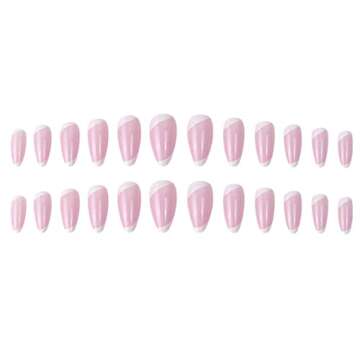 SINHOT Almond Press on Nails Medium Glossy Fake Nails Pink Stiletto False Nails 24pcs Acrylic Nails for Women and Girls