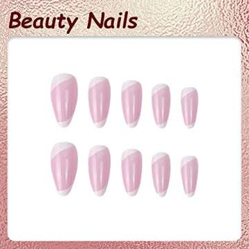 SINHOT Almond Press on Nails Medium Glossy Fake Nails Pink Stiletto False Nails 24pcs Acrylic Nails for Women and Girls