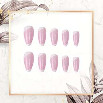 SINHOT Almond Press on Nails Medium Glossy Fake Nails Pink Stiletto False Nails 24pcs Acrylic Nails for Women and Girls