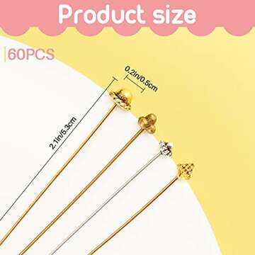 60 Pieces Head Pins for Jewelry Making Flower Beads Ball Pins 2.1 Inch with Clear Box for Jewelry Ma...