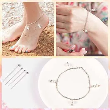 60 Pieces Head Pins for Jewelry Making Flower Beads Ball Pins 2.1 Inch with Clear Box for Jewelry Making Earring Bracelet DIY Accessories, Silver, 3 Colors(Chic Style)