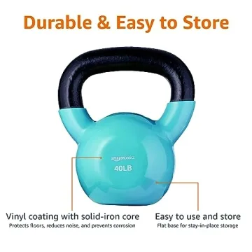 Amazon Basics 40 Pound Vinyl Kettlebell for Strength Training