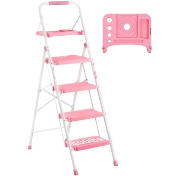 BONTEC 4-Step Ladder - Folding Step Stool with Tool Platform, Sturdy & Portable for Indoor/Outdoor