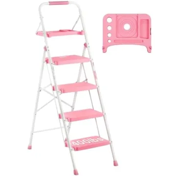 BONTEC 4-Step Ladder - Folding Step Stool with Tool Platform, Sturdy & Portable for Indoor/Outdoor