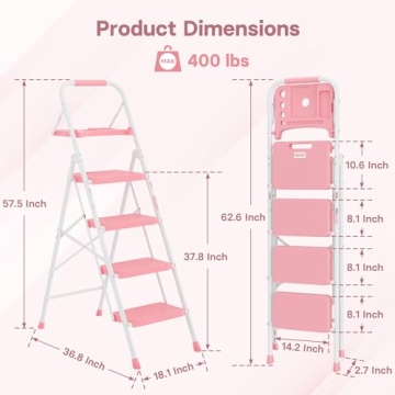 Sturdy BONTEC 4-Step Ladder with Tool Platform - 400lbs Capacity