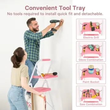 Sturdy BONTEC 4-Step Ladder with Tool Platform - 400lbs Capacity