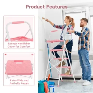 Sturdy BONTEC 4-Step Ladder with Tool Platform - 400lbs Capacity