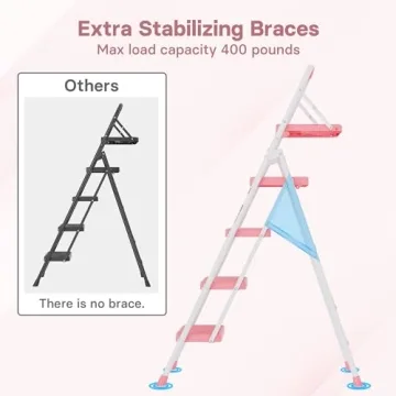 Sturdy BONTEC 4-Step Ladder with Tool Platform - 400lbs Capacity