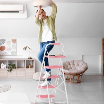 Sturdy BONTEC 4-Step Ladder with Tool Platform - 400lbs Capacity