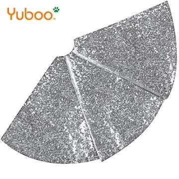 Yuboo Silver Christmas Tree Skirt for 6-7 Foot Trees - 48 Inch Sequin Design for Elegant Holiday Dec...