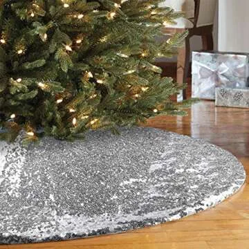 Yuboo 48 Inch Silver Sequin Christmas Tree Skirt