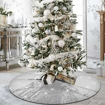 Yuboo 48 Inch Silver Sequin Christmas Tree Skirt