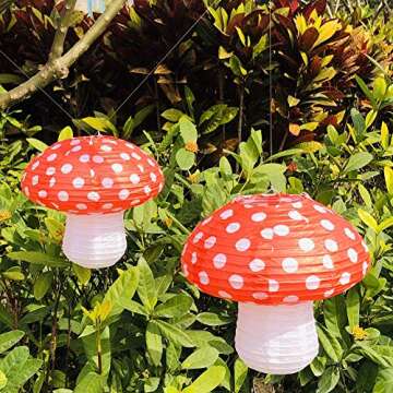 3Pcs Large Mushroom Paper Lanterns for Jungle Wonderland Themed Birthday Party Decor 3D Mushroom Orn...