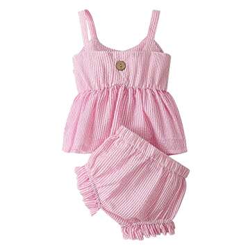 LYSINK Newborn Baby Girl Clothes Stripe Sleeveless Bowknot Tank Top Shorts Set Summer Outfits Cute B...