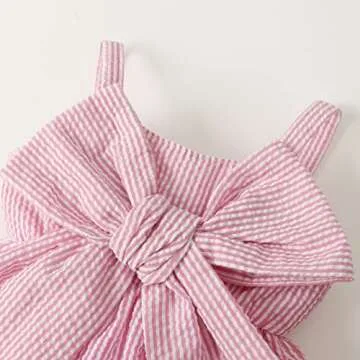 LYSINK Newborn Baby Girl Clothes Stripe Sleeveless Bowknot Tank Top Shorts Set Summer Outfits Cute Baby Clothes Girl 0-18 Months (Pink,12-18 Months)