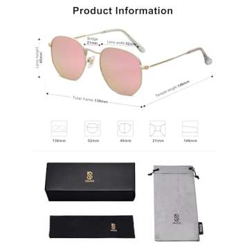 SOJOS Small Square Polarized Sunglasses for Men and Women Polygon Mirrored Lens SJ1072 with Gold Frame/Pink Mirrored Lens