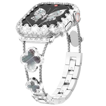 CHANCHY Gold Apple Watch Bands for Women with Bling Protective Apple Watch Case, Diamond Metal Brace...