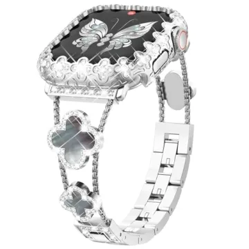 CHANCHY Gold Apple Watch Bands for Women with Bling Protective Apple Watch Case, Diamond Metal Brace...