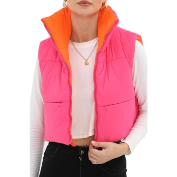 Xeoxarel Women's Crop Vest, Reversible Puffer Lightweight Casual Sleeveless Warm Outerwear Padded Gi...