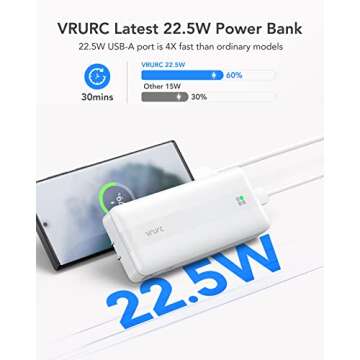 VRURC Portable Charger, 22.5W Fast Charging Power Bank with Built-in Cables & AC Wall Plug, 10000mAh...