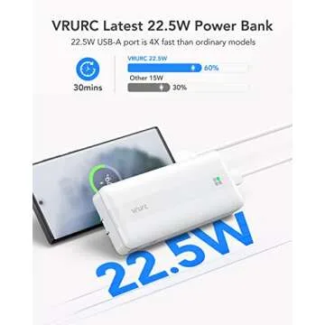VRURC Portable Charger, 22.5W Fast Charging Power Bank with Built-in Cables & AC Wall Plug, 10000mAh...