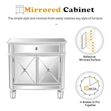 VINGLI Stylish Mirrored Cabinet with Drawer & Doors