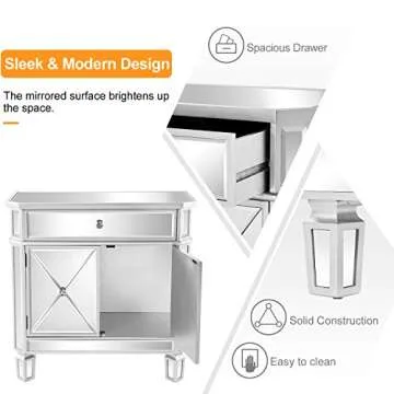 VINGLI Stylish Mirrored Cabinet with Drawer & Doors