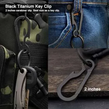 PJYTAC Black Titanium Carabiner Keychain, Quick Release Heavy Duty Key Clip Bottle Opener for Car Ke...