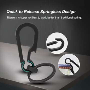 PJYTAC Black Titanium Carabiner Keychain, Quick Release Heavy Duty Key Clip Bottle Opener for Car Keys with Titanium Keyring Gifts for Him