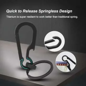 PJYTAC Black Titanium Carabiner Keychain, Quick Release Heavy Duty Key Clip Bottle Opener for Car Keys with Titanium Keyring Gifts for Him