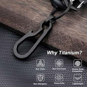 PJYTAC Black Titanium Carabiner Keychain, Quick Release Heavy Duty Key Clip Bottle Opener for Car Keys with Titanium Keyring Gifts for Him