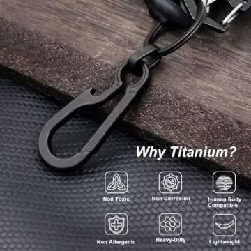 PJYTAC Black Titanium Carabiner Keychain, Quick Release Heavy Duty Key Clip Bottle Opener for Car Keys with Titanium Keyring Gifts for Him