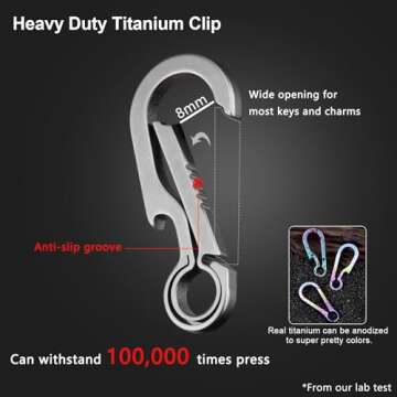 PJYTAC Black Titanium Carabiner Keychain, Quick Release Heavy Duty Key Clip Bottle Opener for Car Keys with Titanium Keyring Gifts for Him