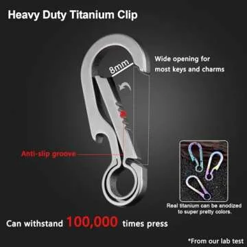 PJYTAC Black Titanium Carabiner Keychain, Quick Release Heavy Duty Key Clip Bottle Opener for Car Keys with Titanium Keyring Gifts for Him