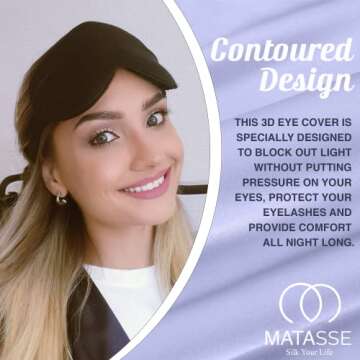 MATASSE Silk Eye Mask for Sleeping - Adjustable Elastic Band & 3D Contoured Design
