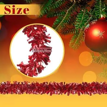 Sosation 100 ft Christmas Tinsel Garland Christmas Tree Twist Garland Bulk Glitter Metallic Streamer Indoor Outdoor Hanging Xmas Decorations(Red)