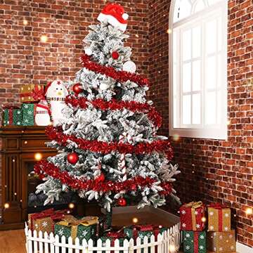 Sosation 100 ft Christmas Tinsel Garland Christmas Tree Twist Garland Bulk Glitter Metallic Streamer Indoor Outdoor Hanging Xmas Decorations(Red)