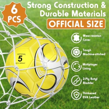 Glimin 6 Pcs Deflated Soccer Ball Bulk with Pump